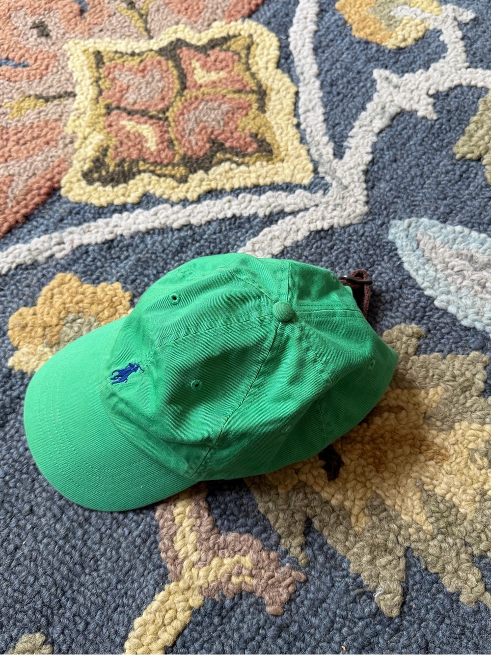 Green Polo Ralph Lauren Embroidered Blue Leather Strap Baseball Hat - Picture 3 of 5